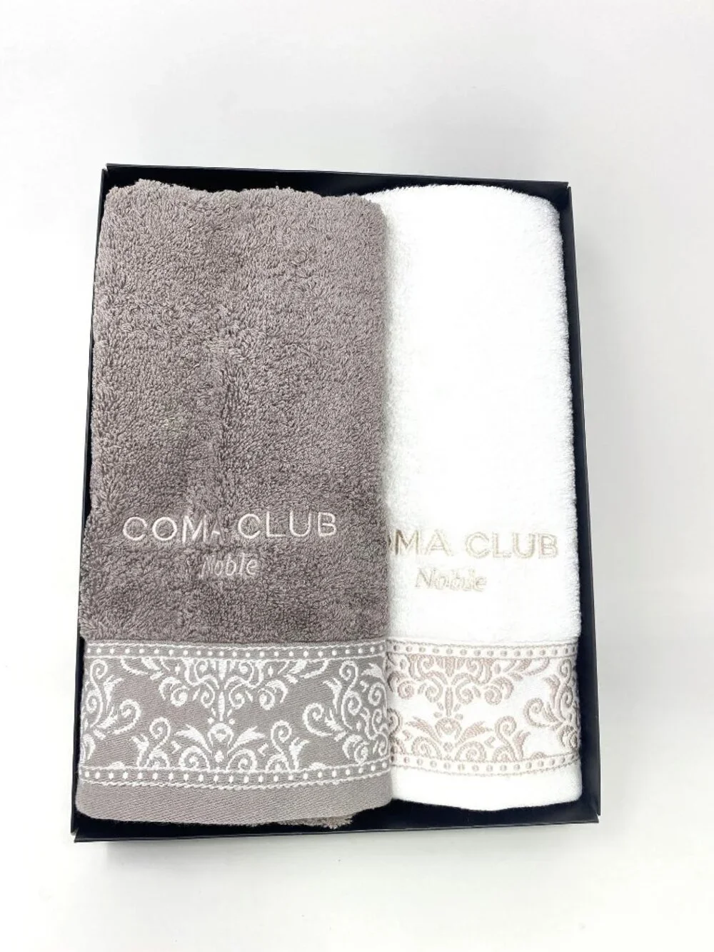 Korean Coma Club Decorative 2 Hand Towels White Grey Embroidered
